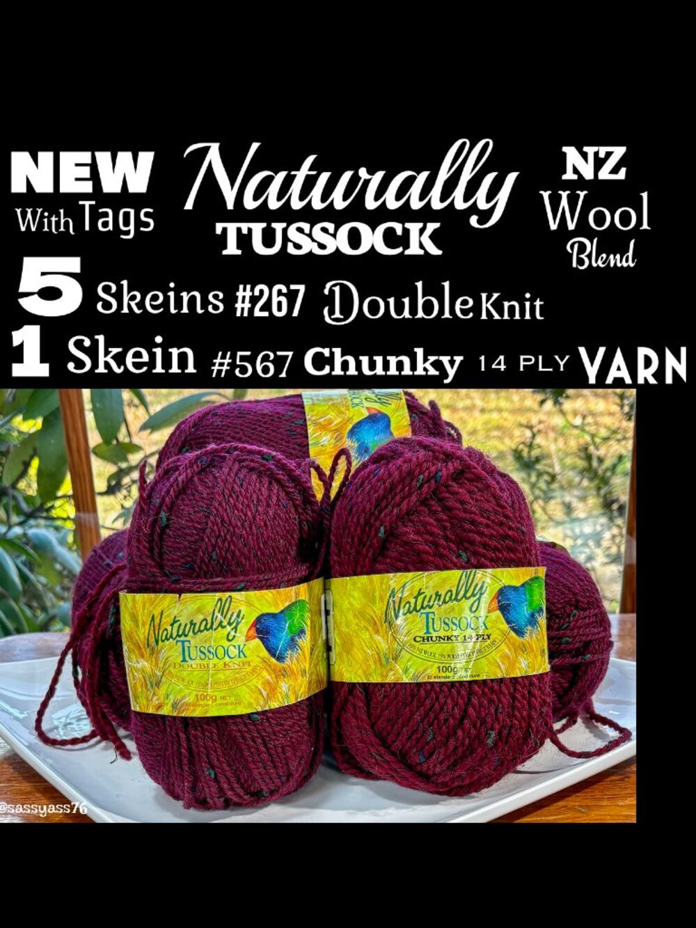 ▪️NWT▪️NATURALLY TUSSOCK▪️5 Skeins #267 Double Knit 1 Skein #567 Chunky Yarn
